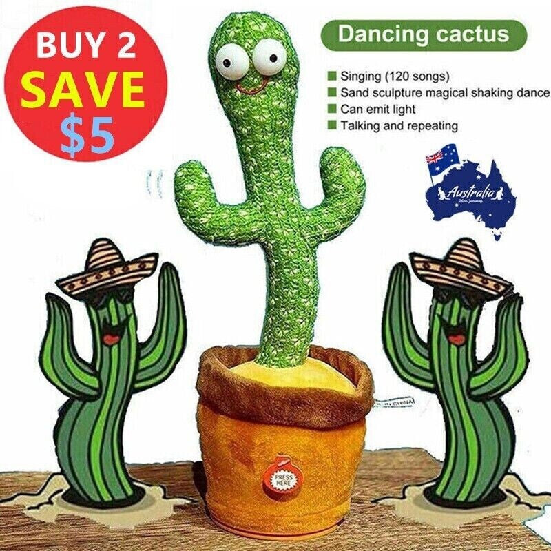 Dancing Talking Singing Shaking Cactus Kids Gift Plush Doll USB Charging Toy