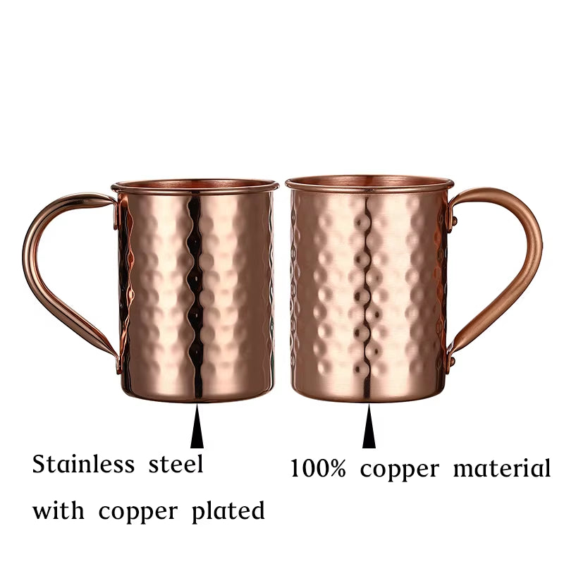 Hammered Copper Plated Stainless Steel Moscow Mule Mug Drum-Type Beer Cup Coffe Cup Water Glass Drinkware