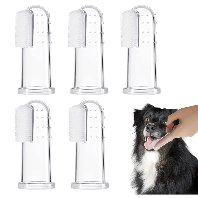 Dog Finger Toothbrush Set, 5 Counts/Set Finger Toothbrush with Silicone Bristles & 16 round Particles, Pet Oral Care Tool for All Pets
