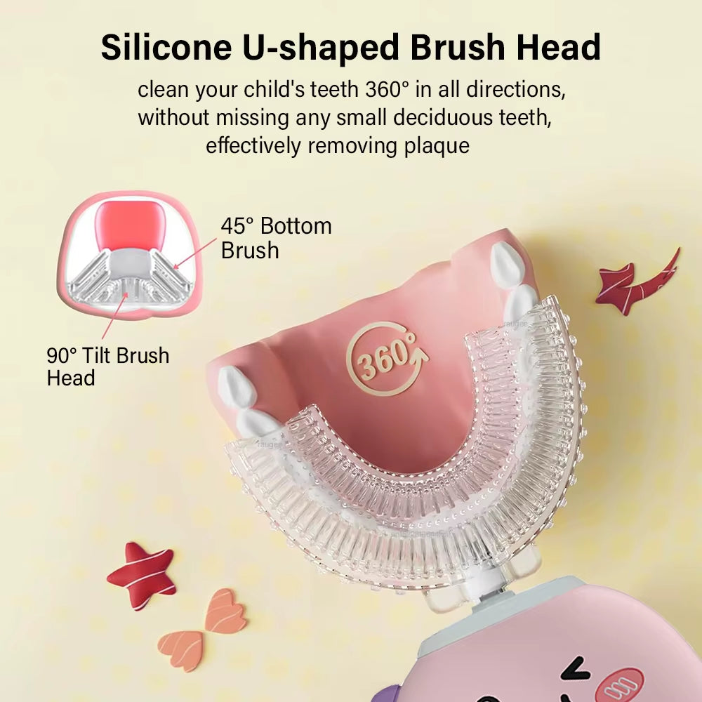 Electric Toothbrush for Children U Shaped Electric Child Toothbrush USB Rechargeable Cartoon Kids Children'S Electric Toothbrush