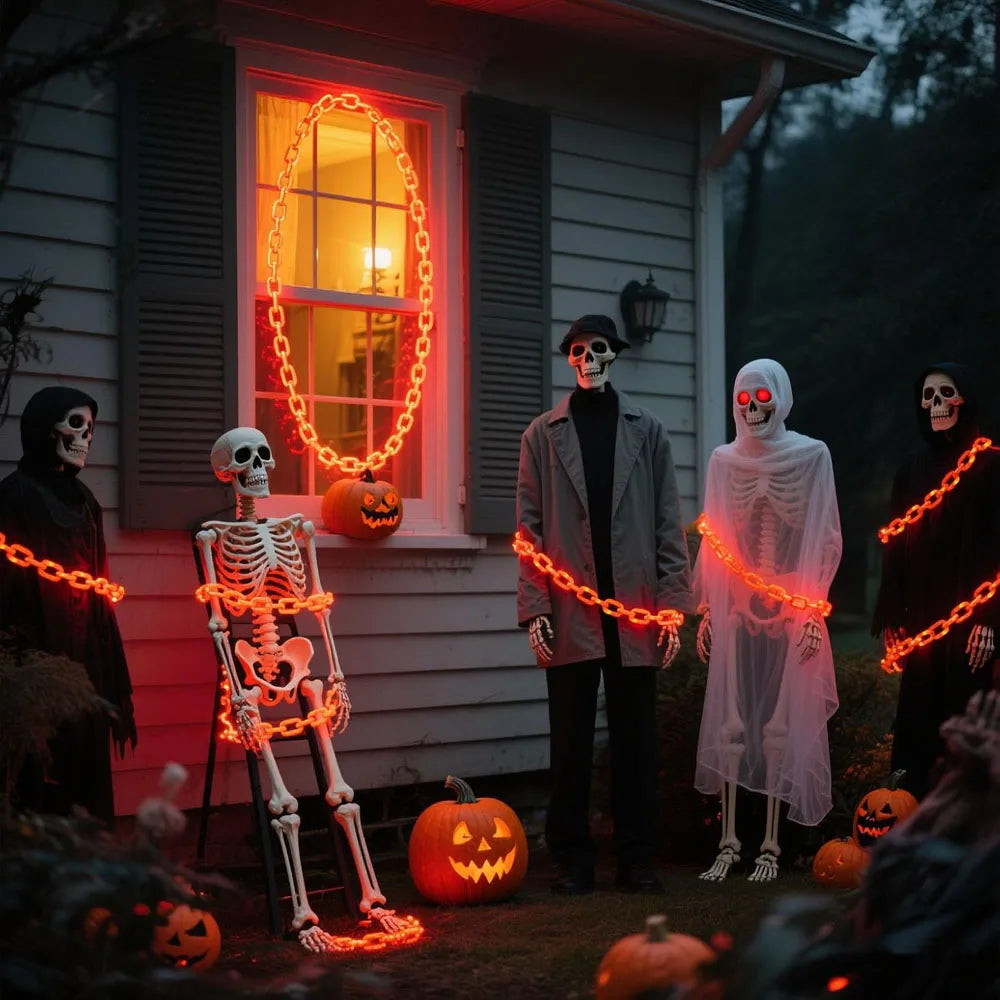 2M/3M Halloween LED Plastic Chain Lights – Spooky Hanging Chains with 8 Lighting Modes for Indoor & Outdoor Decorations