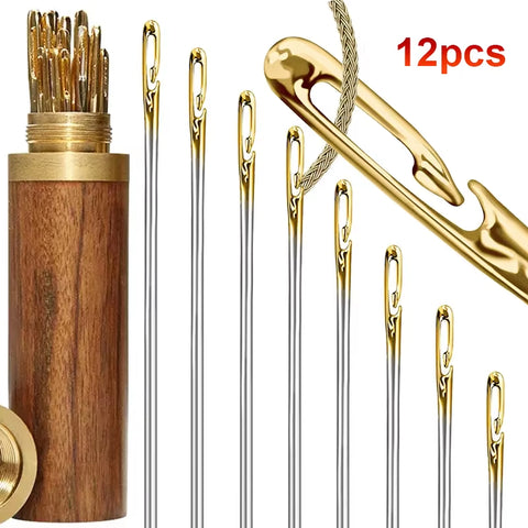12Pcs Blind Needle Elderly Needle-Side Hole Hand Household Stainless Steel Sewing Needless Threading Apparel Sewing DIY