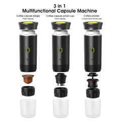 3-In-1 Portable Electric Coffee Machine, Travel Coffee Machine, Type-C Interface (2500Mah Lithium Battery), Hot and Cold Dual Mode, Wireless Heating, 60S Quick Heat, 60Ml Capacity, Suitable for Coffee Powder/Large and Small Cup Capsules