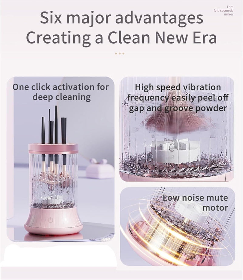 Upgrade Electric Makeup Brush Cleaner Machine – Makeup Brush Clean and Dry Makeup Brushes Tools,Sponges Automatically-Make up Dryer,Washer Holder Combined(Pink)-Perfect for Home & Professional Use