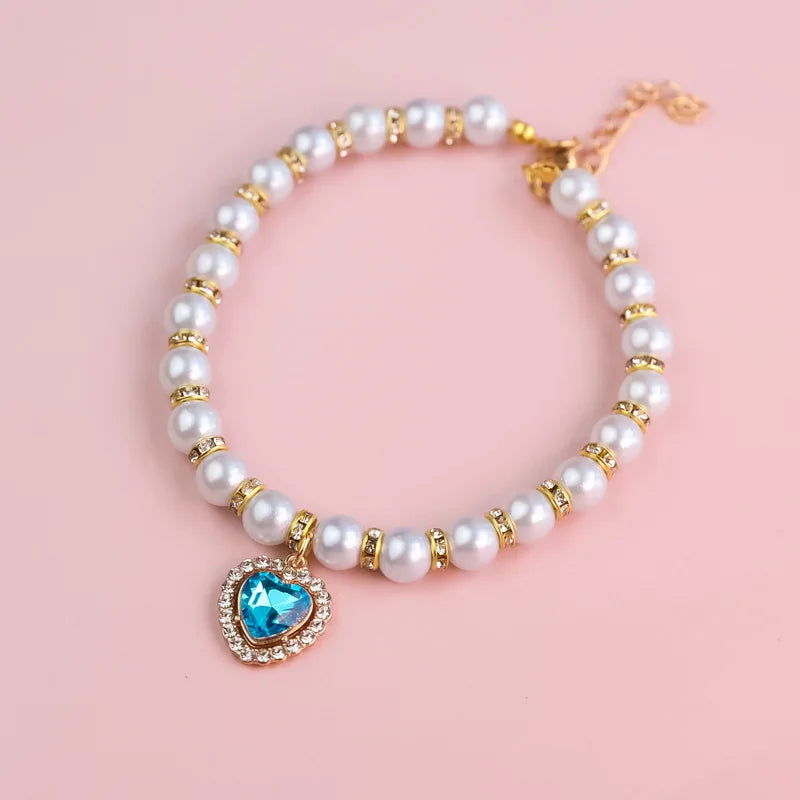 Cat Collar Pet Pearl Necklace Pet Collar Cat and Dog Jewelry Love Diamond Pet Products for Dog Birthday Gift Photo Accessories