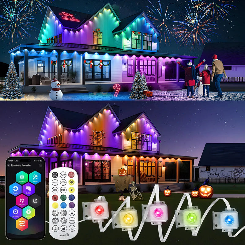 Permanent Outdoor Lights Smart RGBIC LED Eaves Lights with App/Remote Control Full House Flashing Lighting Christmas Decor
