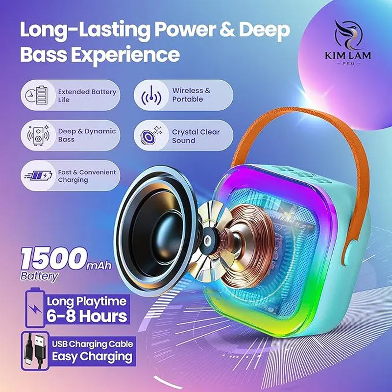 KINGLUCKY Mini Karaoke Machine with 2 Wireless Microphones Bluetooth 5.3 Speaker LED Nightlight IPX4 Water Resistant Portable DVD Player for Halloween Birthday Gifts