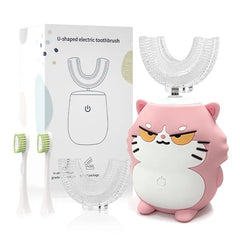 Kids Electric U-Shaped Toothbrsh - Cat Cartoon Sonic Atomatic Toothbrsh, 4-Head Fll Moth 6-Speed Cleaning Mode, Sitable for 2-15 Years Old Rechargeable Electronic Toothbrushes