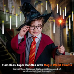 12/10 PCS LED Floating Candles with Magic Wand Flameless Flying Candle Flickering Burning Candles for Wedding Holiday Decoration