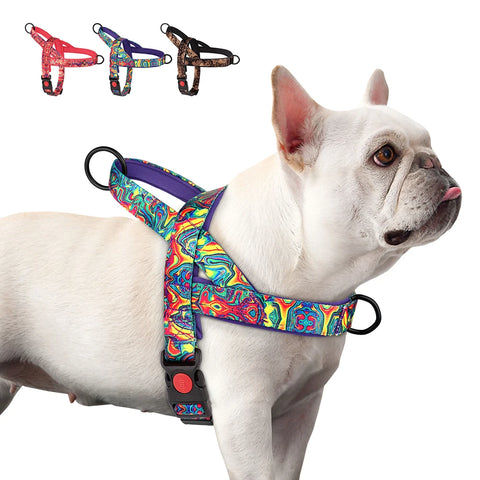 Quick Control Dog Harness with Handle No Pull Nylon Dogs Vest Harness Colorfull Print Pet Harness Adjustable Bulldog Chihuahua