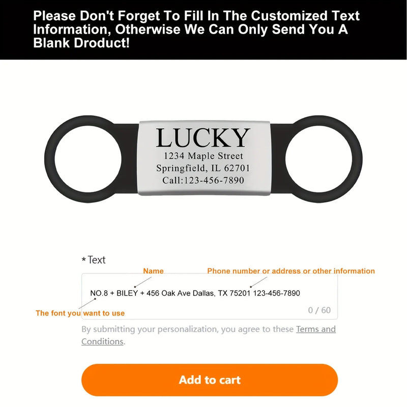 Customized Stainless Steel Engraved Nameplate for Pet Identification Cat and Dog ID Tag Installed on Collar with Name and Phone