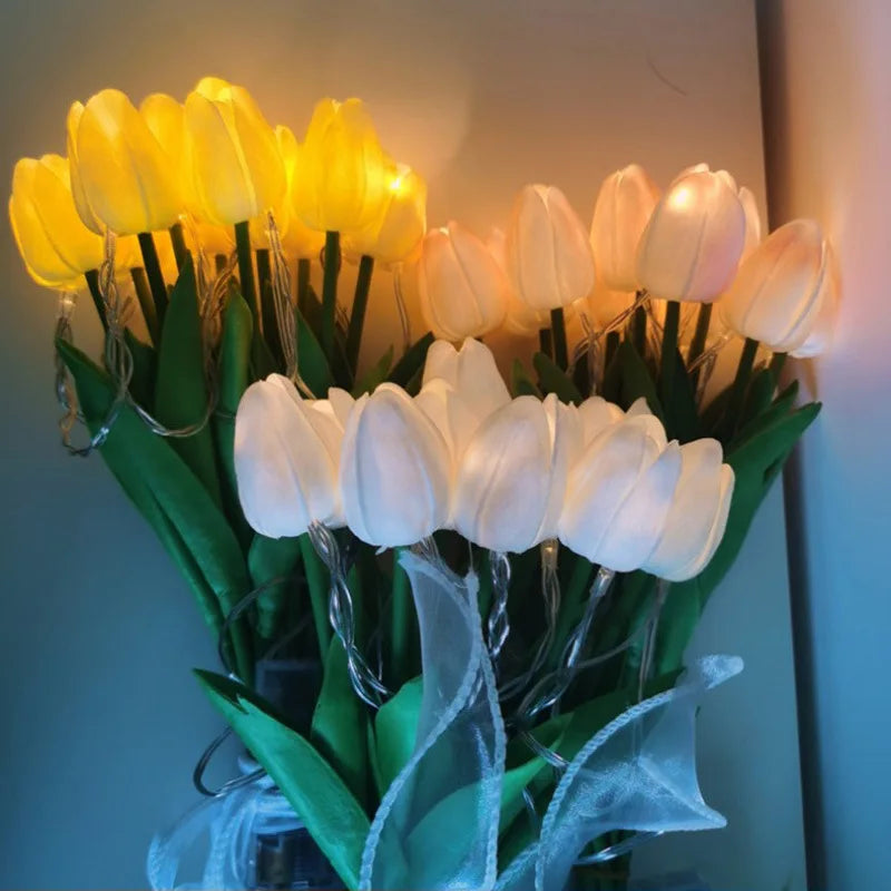 5/10Pcs LED Tulips Bouquet Night Light for Home Garden Artificial Flowers PU Tulip Fake Flower Decoration Wedding Birthday Gift
