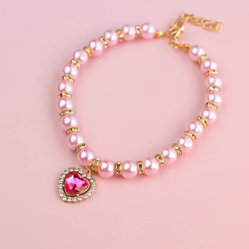 Cat Collar Pet Pearl Necklace Pet Collar Cat and Dog Jewelry Love Diamond Pet Products for Dog Birthday Gift Photo Accessories