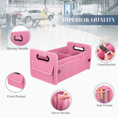 Standard Size Car Trunk Organizer Car Storage with 9 Pockets Collapsible Multi Compartment Waterproof Adjustable Straps for SUV, Truck, Sedan, Minivan