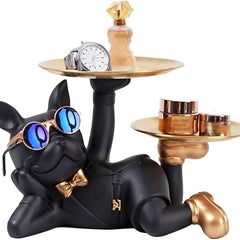 2-Pack Decorative Bulldog Key Tray – Modern Black French Bulldog Statue with Storage Dish for Keys, Coins, Jewelry, Phone – Entryway, Coffee Table, Home & Office Decor