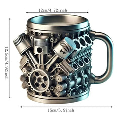 Stainless Steel &Resincup V8 & V6,Engines Design Mug, Durable & Stylish Rust-Proof Coffee Mug for Car Enthusiasts & Novelty Gift