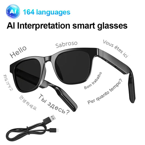 AI Translation Smart Glasses, 160 Languages, Bluetooth Audio, Built-In Speakers & Mic, Hands-Free Calling, HD Voice, Music, Color-Changing Lenses, Ideal for Travel, Riding & Driving Wearable