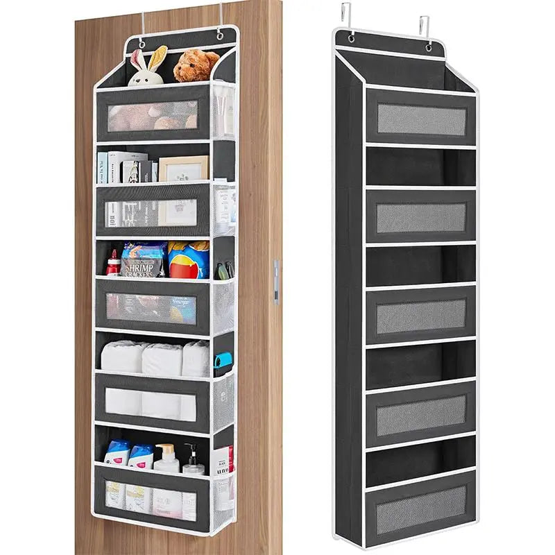 Over Door Hanging Organizer Storage, 5-Tier Closet & Pantry Organizer with 5 Deep Pockets, Heavy Duty Anti-Tilt Design, Holds up to 44 Lbs, No Drill Install for Bedroom, Bathroom, Nursery, Dorm & Small Space
