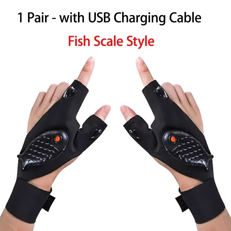 LED Flashlight Fishing Strap Fingerless Gloves Waterproof Cycling Camping Hiking Rescue Glove Lamp Lighting Gloves