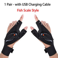 LED Flashlight Fishing Strap Fingerless Gloves Waterproof Cycling Camping Hiking Rescue Glove Lamp Lighting Gloves