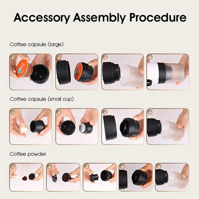 3-In-1 Portable Electric Coffee Machine, Travel Coffee Machine, Type-C Interface (2500Mah Lithium Battery), Hot and Cold Dual Mode, Wireless Heating, 60S Quick Heat, 60Ml Capacity, Suitable for Coffee Powder/Large and Small Cup Capsules
