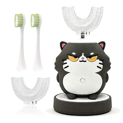 Kids Electric U-Shaped Toothbrsh - Cat Cartoon Sonic Atomatic Toothbrsh, 4-Head Fll Moth 6-Speed Cleaning Mode, Sitable for 2-15 Years Old Rechargeable Electronic Toothbrushes