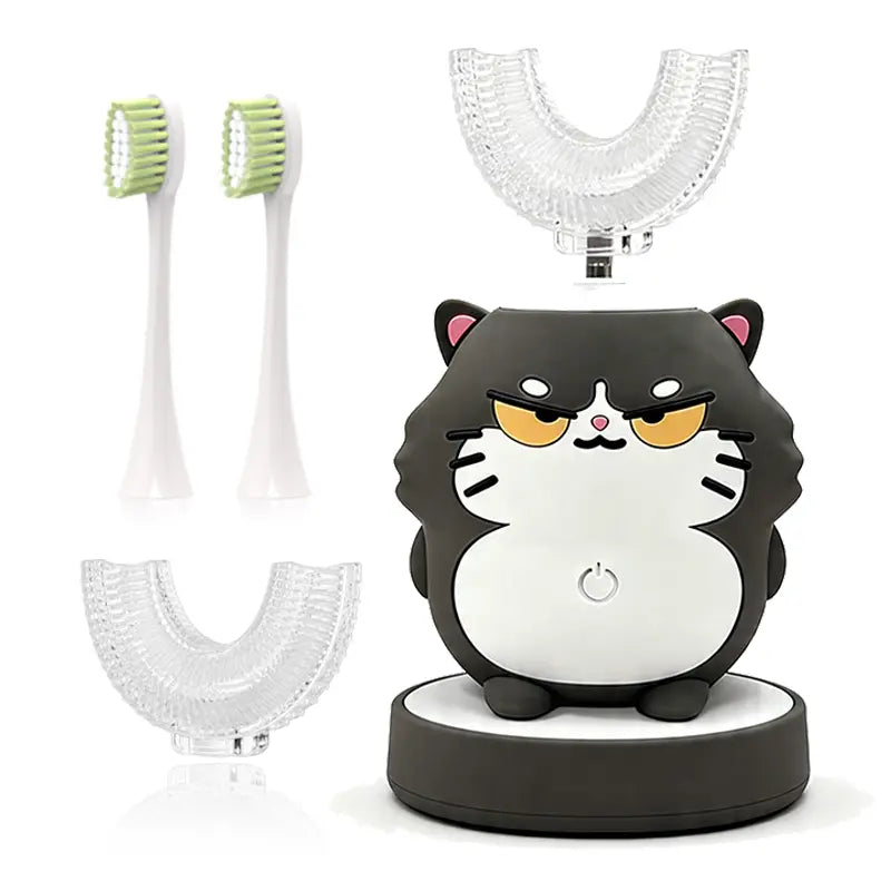 Kids Electric U-Shaped Toothbrsh - Cat Cartoon Sonic Atomatic Toothbrsh, 4-Head Fll Moth 6-Speed Cleaning Mode, Sitable for 2-15 Years Old Rechargeable Electronic Toothbrushes