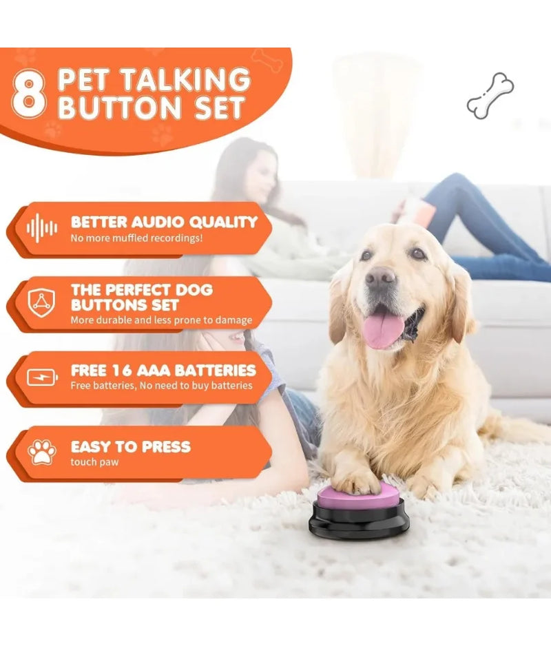 Pet Buttons for Communication, Talking Buttons for Dogs and Cats,8 Recordable Sound Buttons + 24 Scene Patterns + 1 Dog Button Mat+ 16 AAA