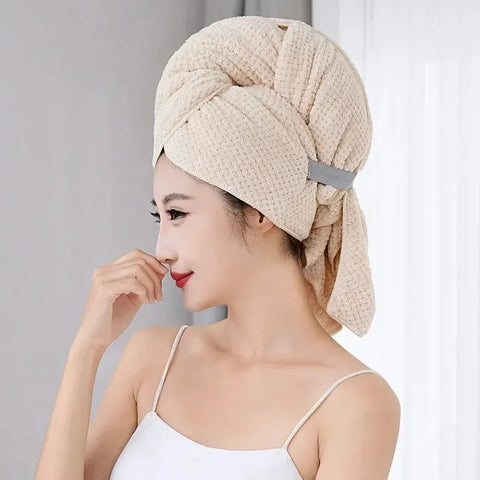 Super Absorbent Elastic Band Head Towel for Women'S Hair Drying - Extra Large Microfiber Hair Towel Wrap with Headband