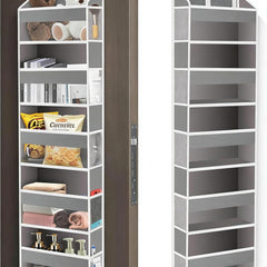 Over the Door Organizer Closet,5 Bins 10 Side Pockets,Hanging Door Organizer,Anti Tilt 44 Lbs Load Door Organizers and Storage with Clear Window for Bedroom,Nursery,Rv,Bathroom,Camper(Light Grey)