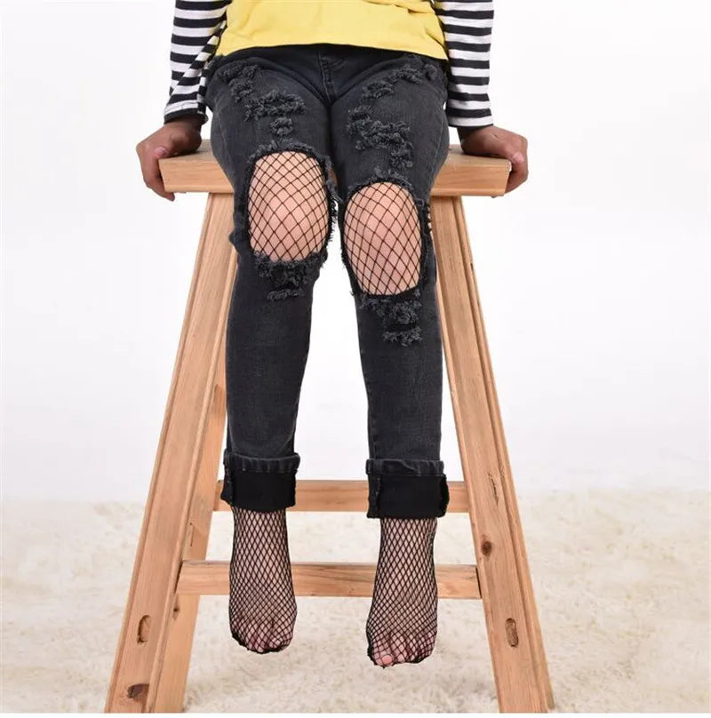 5-15Years Kids Girl Fishnet Net Tights Black White Hollow Out Stockings with Mesh Children Girls Casual Tights Pantyhose