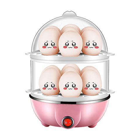 Double Layer Egg Cooker 14 Egg Capacity Hard Boiled Egg Cooker Anti-Dry Electric Egg Boiler with 40Ml Measuring Cup Steam