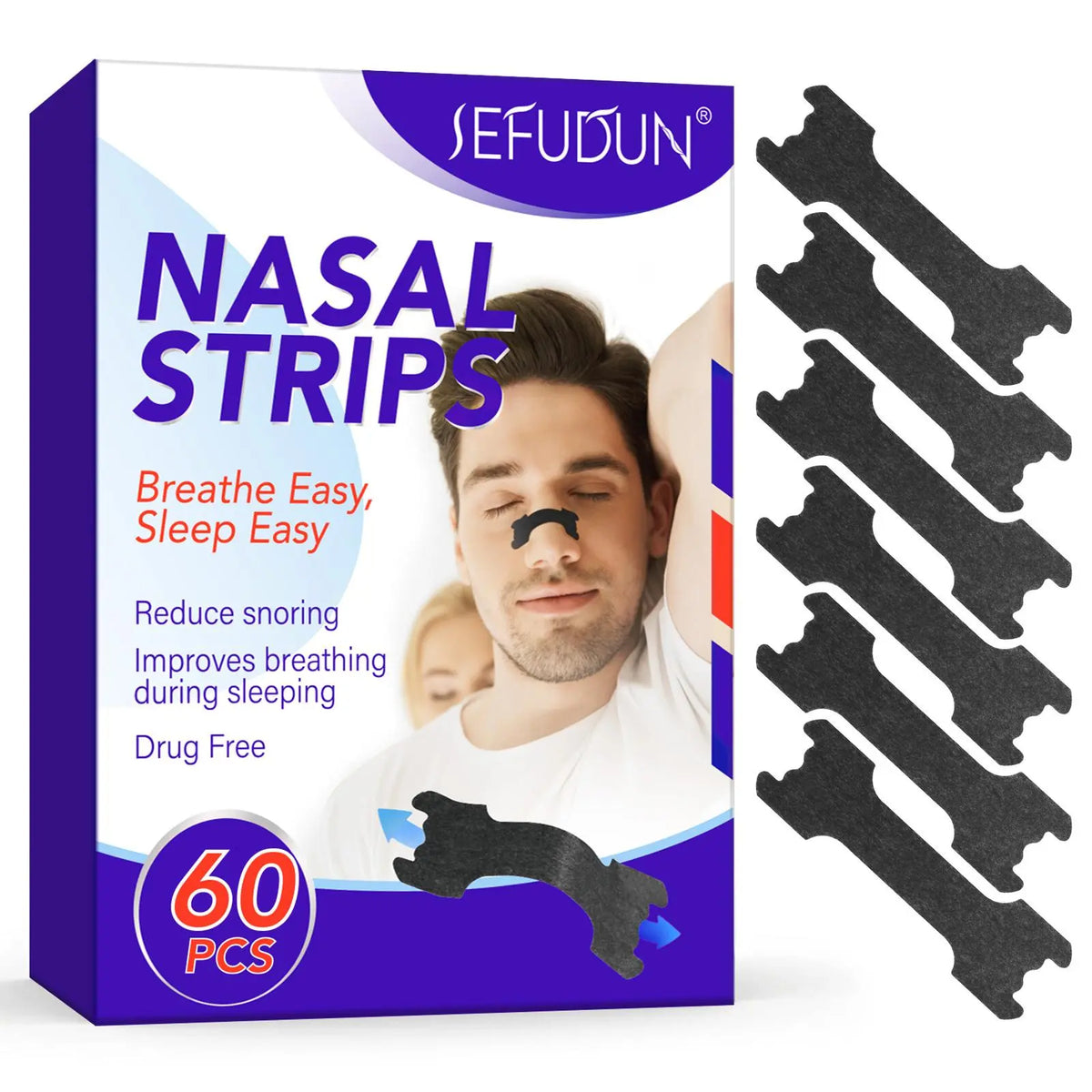 Nasal Care Tools, 60Pcs Nose Strips for Breathing, Drug-Free, Nasal Strips for Snoring Relief, Nasal Congestion Relief Due to Colds & Allergies