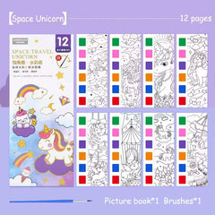 Magic Watercolor Coloring Book for Kids 12 Sheets Graffiti Painting Notebook with Paint Brush Water-Activated Gouache Drawing