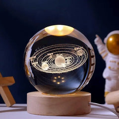 Glowing Crystal Ball 3D Inner Carved Small Crystal Ball Light with Wood Base, Decorative Creative Gift Luminous Crystal Ball for Christmas Classmates and Kids Birthday