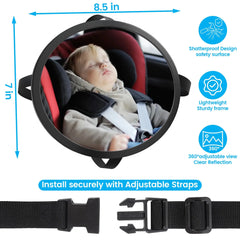 Baby Car Mirror for Rear Facing Infant - Shatterproof Acrylic, 360° Rotation, Clear Wide View, Easy Install, Secure & Steady, 8.5 X 7 X 2.4 Inches
