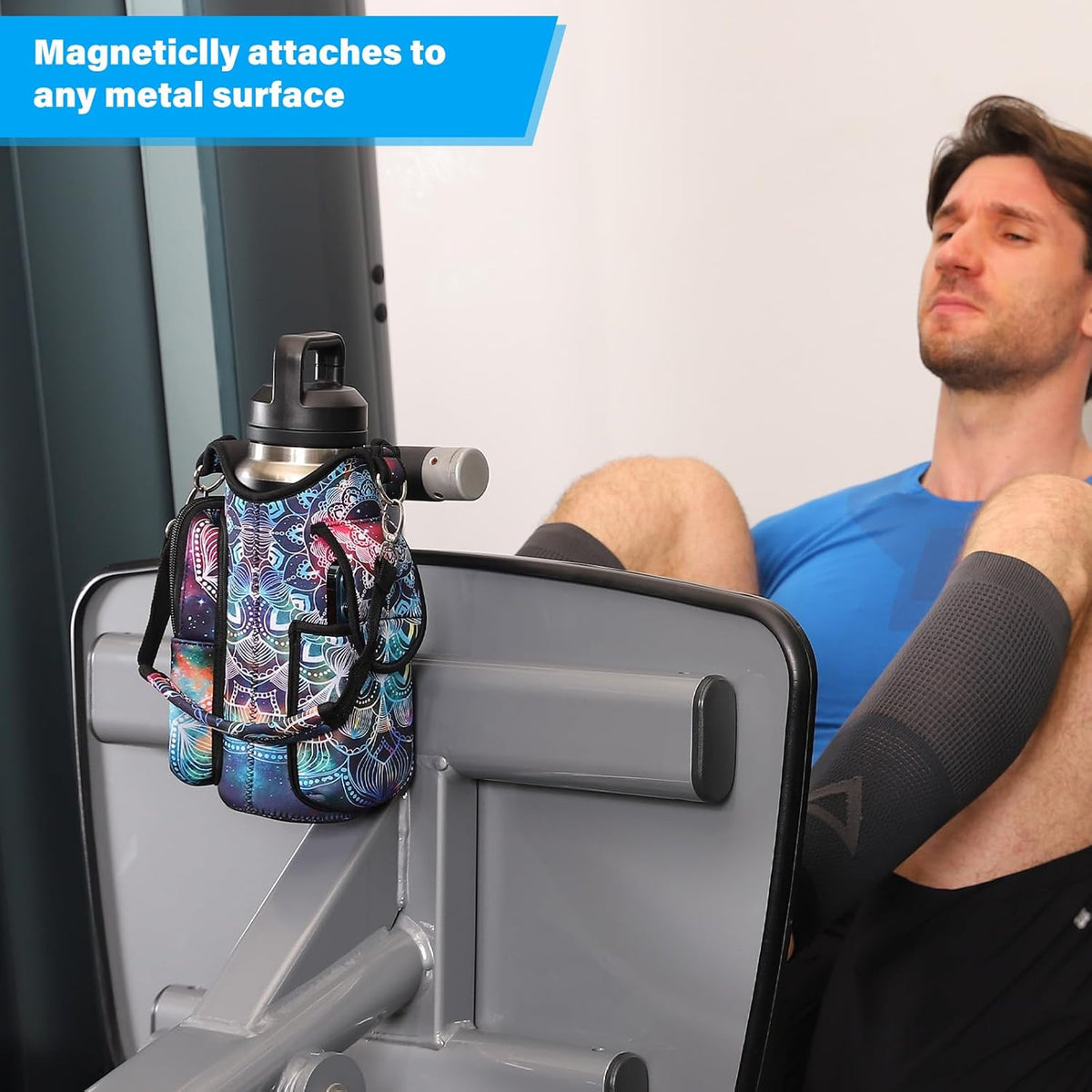 Magnetic Gym Water Bottle Bag with Phone Pocket & Adjustable Strap