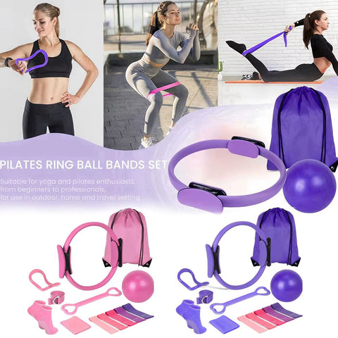 Pilates Ring Set 13 Pcs - Home Gym Equipment for Strength Training, Toning & Stretching Incl. Yoga Accessories - All Levels