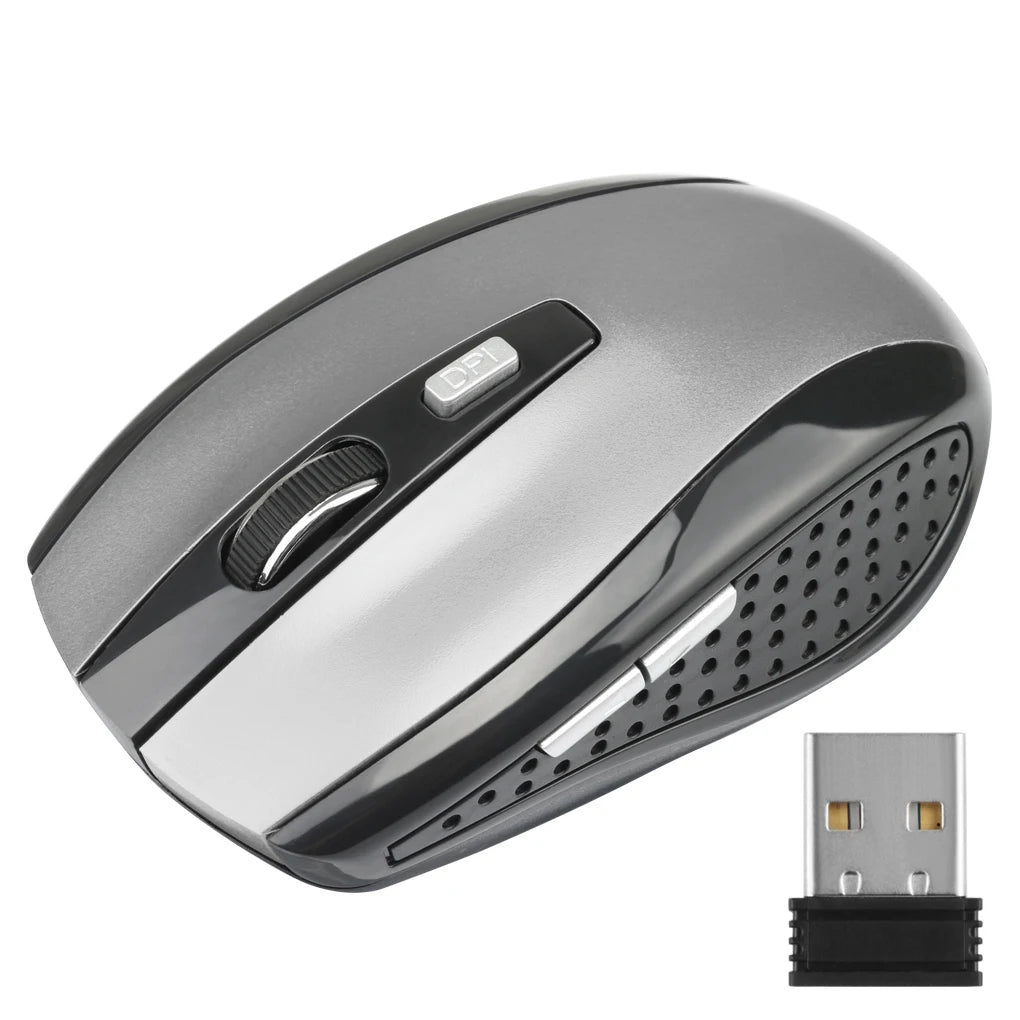 Computer Wireless Optical Mouse Fast Speed 6 Buttons Gaming Mice 800/1200/1600DPI Desktop PC Portable Matte Black