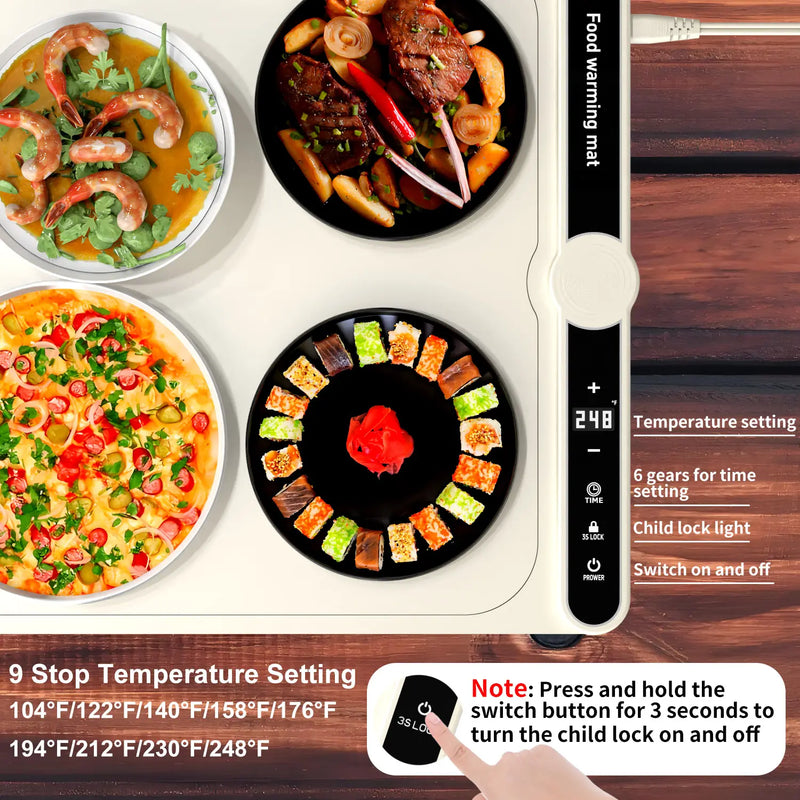 Upgrated Food Warming Mat,Foldable Electric Warming Tray, Adjustable Max Temperature 212°F,Warming Tray for Buffets Party ,Full Surface Heating for Tableware and Coasters,Premium Silicone Nano-Material,Thanksgiving,Christmas Adjustable Electric