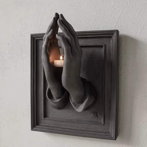 Nordic Pray Hands Sculpture Ornaments Wall Candlestick Wall Hanging Decoration Pendant Home Statue Decor Handicraft Gift
