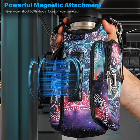 Magnetic Gym Water Bottle Bag with Phone Pocket & Adjustable Strap