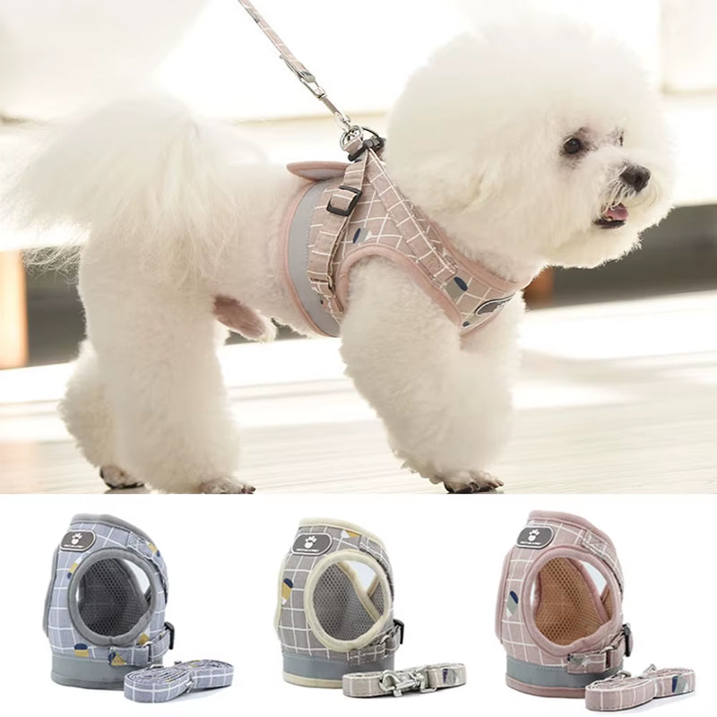 Dog and Cat Harness Reflective Puppy Kitten Collars Breathable Mesh Vest Adjustable Small Dog Cat Vest Harnesses Leash Pug Pet Supplies