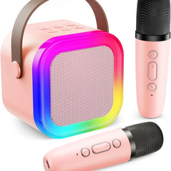 KINGLUCKY Mini Karaoke Machine with 2 Wireless Microphones Bluetooth 5.3 Speaker LED Nightlight IPX4 Water Resistant Portable DVD Player for Halloween Birthday Gifts