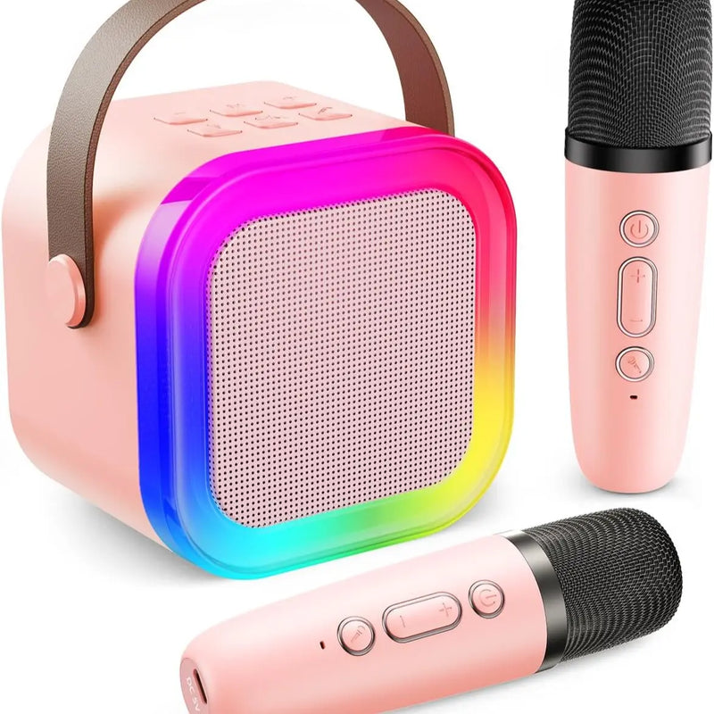 KINGLUCKY Mini Karaoke Machine with 2 Wireless Microphones Bluetooth 5.3 Speaker LED Nightlight IPX4 Water Resistant Portable DVD Player for Halloween Birthday Gifts