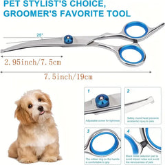 Stainless Steel Pet Grooming Scissors Set with Safety round Tip - Professional Shears for Dogs & Cats