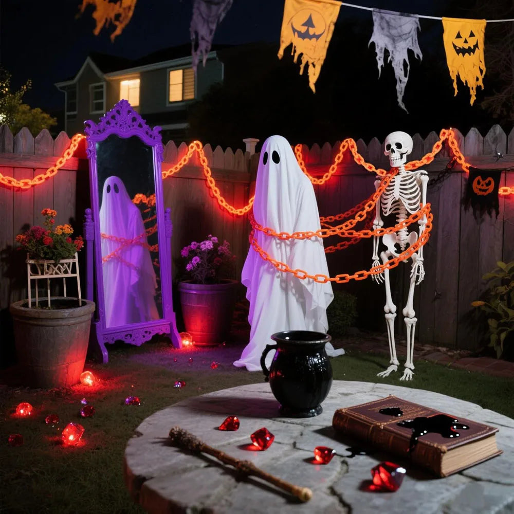 2M/3M Halloween LED Plastic Chain Lights – Spooky Hanging Chains with 8 Lighting Modes for Indoor & Outdoor Decorations