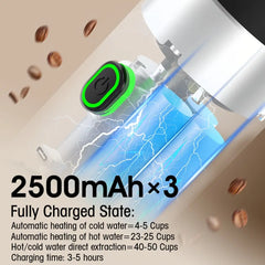 3-In-1 Portable Electric Coffee Machine, Travel Coffee Machine, Type-C Interface (2500Mah Lithium Battery), Hot and Cold Dual Mode, Wireless Heating, 60S Quick Heat, 60Ml Capacity, Suitable for Coffee Powder/Large and Small Cup Capsules