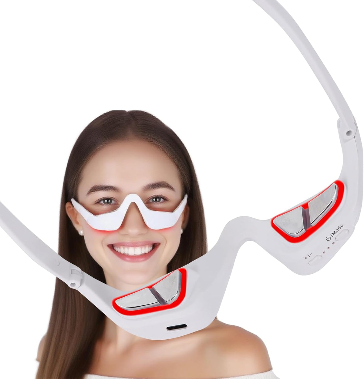 3D Wrap-Around Under-Eye Red Light Therapy Glasses, Adjustable Microcurrent Eye Massager for Dark Circles, Puffiness & Wrinkles, Rechargeable under Eyes Treatment for Women Eye Bags