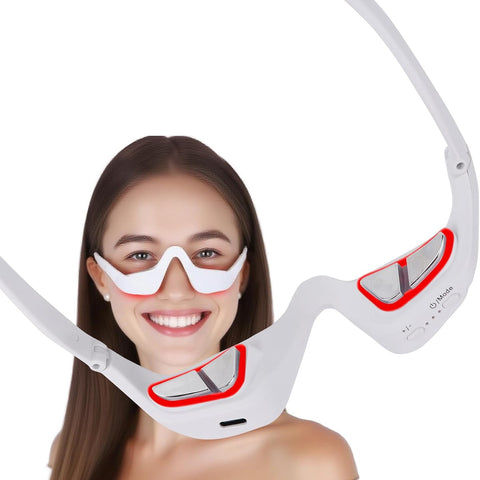 3D Wrap-Around Under-Eye Red Light Therapy Glasses, Adjustable Microcurrent Eye Massager for Dark Circles, Puffiness & Wrinkles, Rechargeable under Eyes Treatment for Women Eye Bags